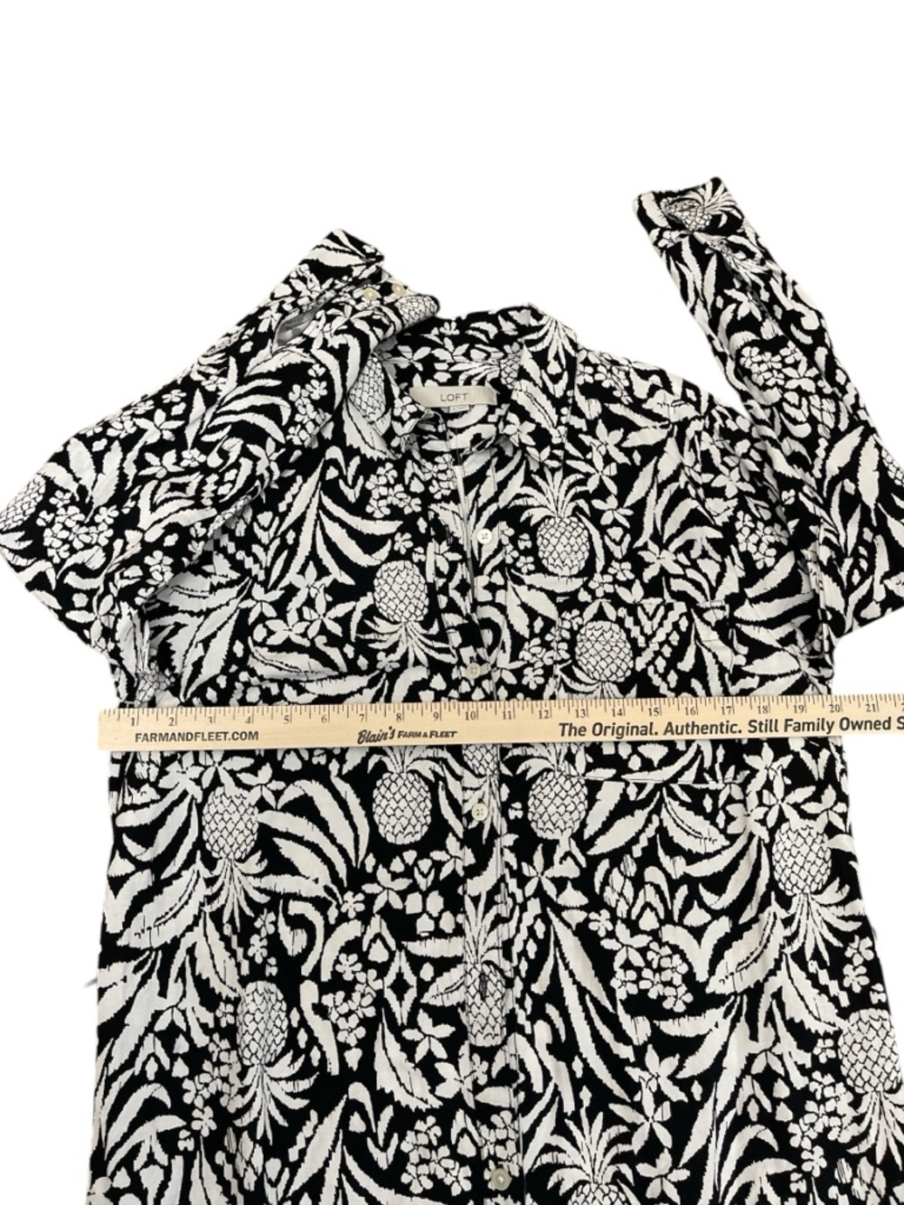 LOFT Black and White Pineapple Print Linen Blend Maxi Shirt Dress - Picture 4 of 5